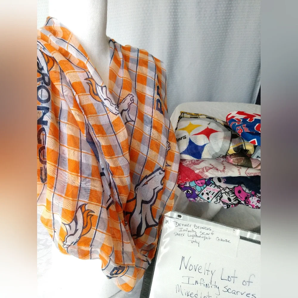 Novelty Infinity Scarf Lot of 7 Fun Fashion Scarves Sports Unicorn Tokidoki Etc